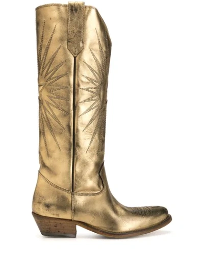 Shop Golden Goose Wish Star Cowboy Boots In Gld Lmintd Lthr