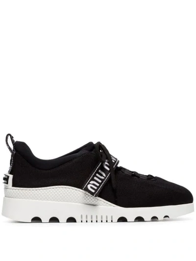 Shop Miu Miu Logo Touch-strap Sneakers - Black