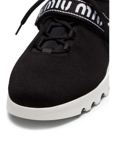 Shop Miu Miu Logo Touch-strap Sneakers - Black