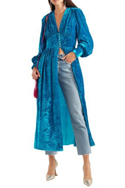 Shop Attico Crushed-velvet Robe In Blue