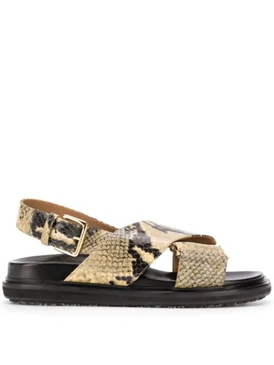 Shop Marni Fussbett Snake-effect Sandals - Neutrals