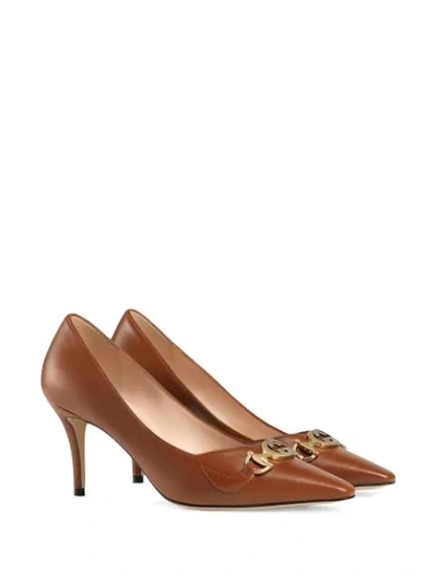 Shop Gucci Logo Plaque 75mm Pumps In Brown