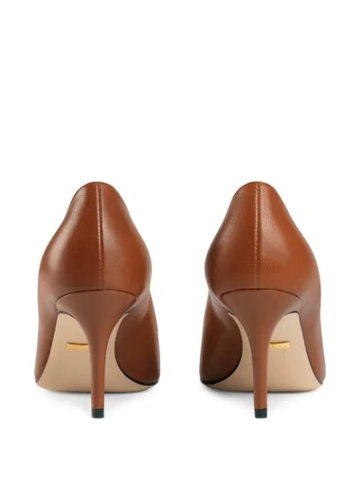 Shop Gucci Logo Plaque 75mm Pumps In Brown