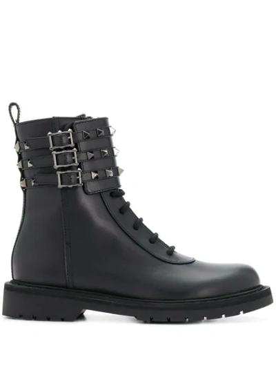 Shop Valentino Garavani Rockstud Combat Boots In Black