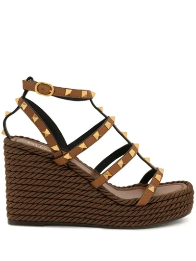 Shop Valentino Rockstud 95mm Sandals In Brown