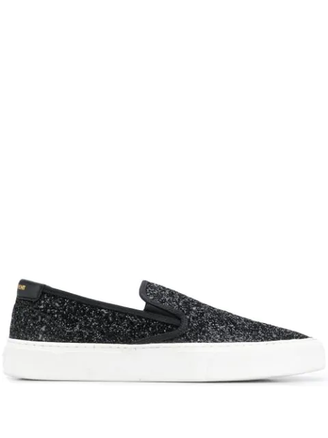 black glitter slip on sneakers