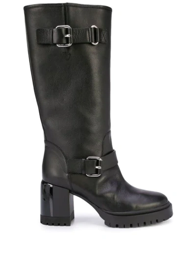 Shop Casadei Mid-calf Buckled Boot In Black