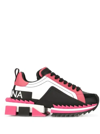 Shop Dolce & Gabbana Super Queen Colour Block Ridged Sneakers In Pink