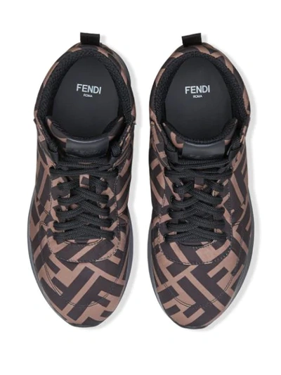 Shop Fendi Ff Motif High-top Sneakers In Brown