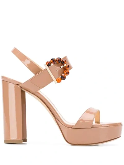 Shop Chloe Gosselin Tori Beaded-buckle Platform Sandals In Neutrals