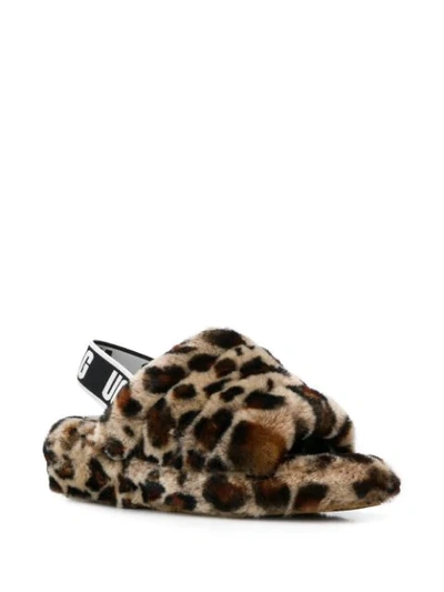 Ugg Fluff Yeah Leopard-print Sheepskin Slingback Slippers In Brown