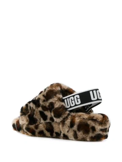 Ugg Fluff Yeah Leopard-print Sheepskin Slingback Slippers In Brown