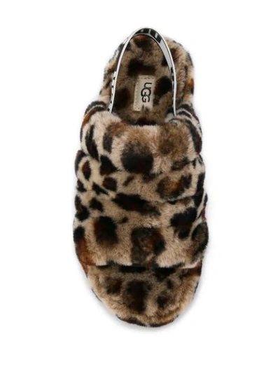 Ugg Fluff Yeah Leopard-print Sheepskin Slingback Slippers In Brown