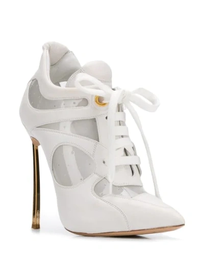 Shop Casadei Leather Lace Up Boots In White