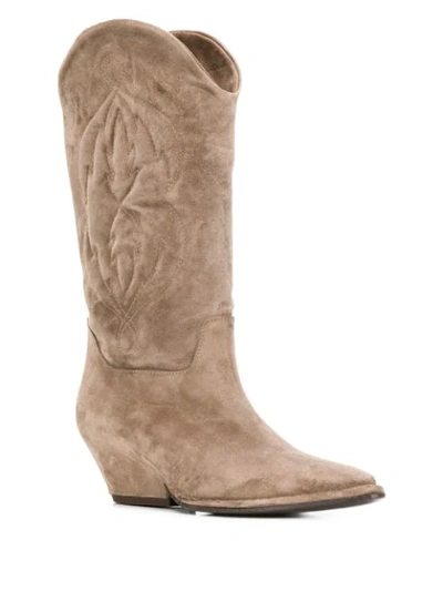 Shop Del Carlo Undershot Heel Western Calf Boots In Grey
