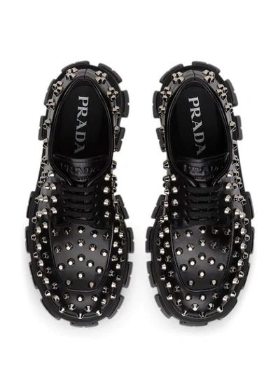 Shop Prada Platform Studded Lace-up Shoes - Black