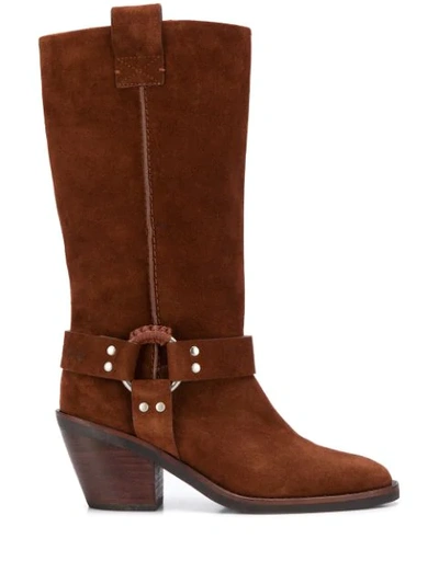 Shop See By Chloé Side Buckle Knee Length Boots In Brown