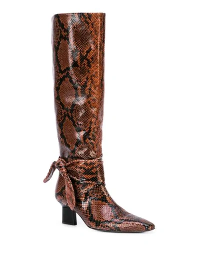 Shop Rosetta Getty Snake-effect Knee Boots In Brown