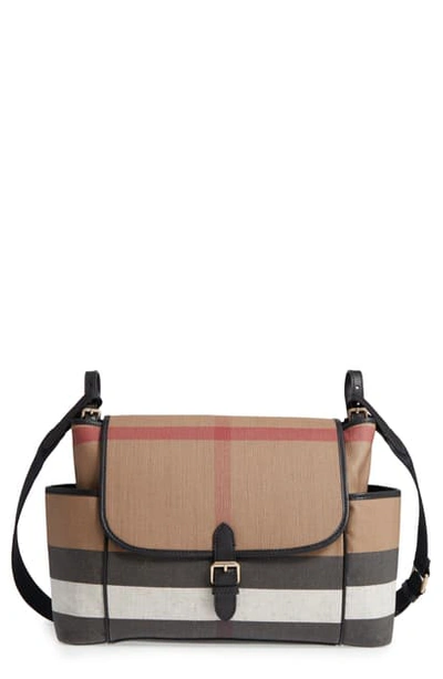 Flap top Check Canvas Diaper Bag In Black