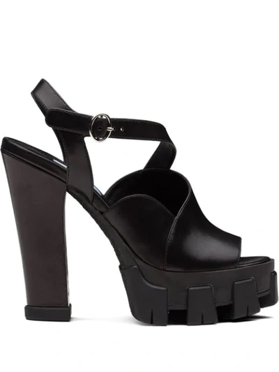 Shop Prada Monolith Chunky Sandals In Black