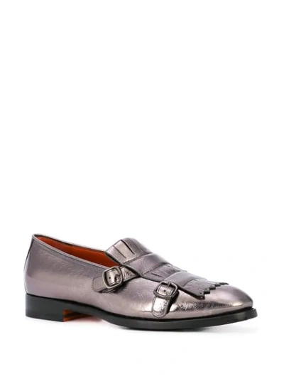 Shop Santoni Metallic Loafers In Silver