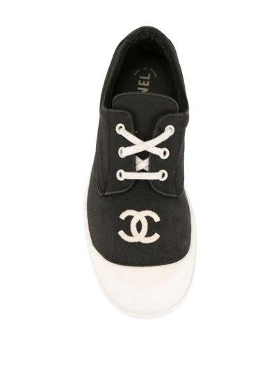 Pre-owned Chanel Embroidered Cc Lace-up Chunky Sneakers In Black