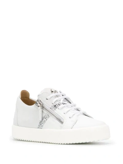 Shop Giuseppe Zanotti Zipped Low-top Sneakers In White