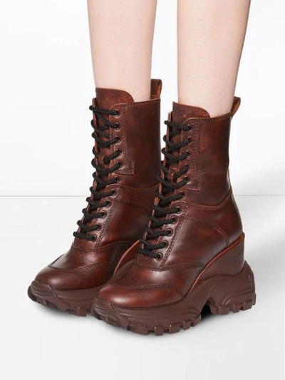 Shop Miu Miu Chunky Platform Sole Boots In Brown
