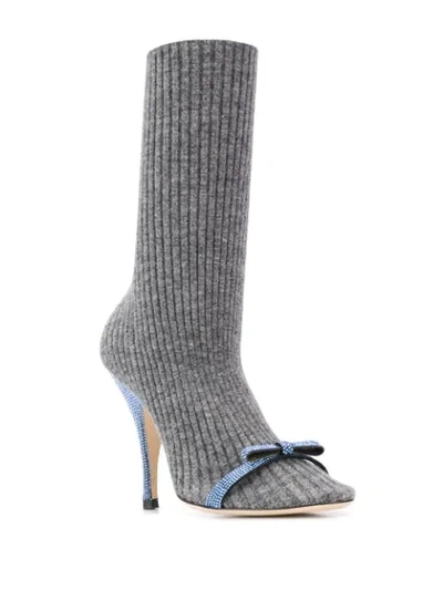 Shop Marco De Vincenzo Bow-embellished Sock Boots In Grey