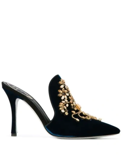 Shop René Caovilla Crystal Embellished Mules In Blue