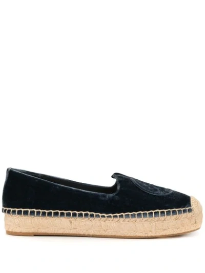 Shop Tory Burch Velvet Platform Espadrilles In Blue