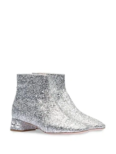 MIU MIU GLITTER AND CRYSTAL EMBELLISHED ANKLE BOOTS - 银色