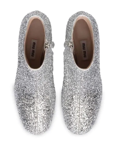 Shop Miu Miu Glitter And Crystal Embellished Ankle Boots - Silver