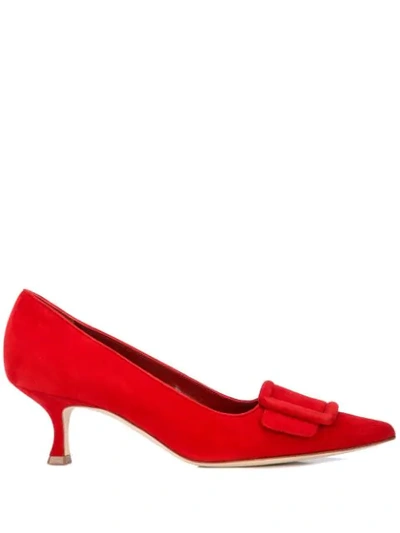 Manolo Blahnik Maysale Buckle Pointed Toe Pump In Red