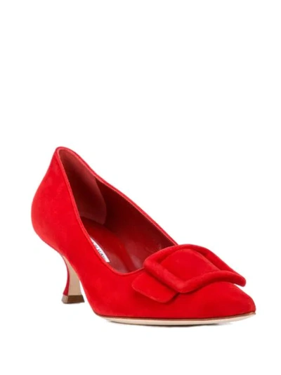 Manolo Blahnik Maysale Buckle Pointed Toe Pump In Red