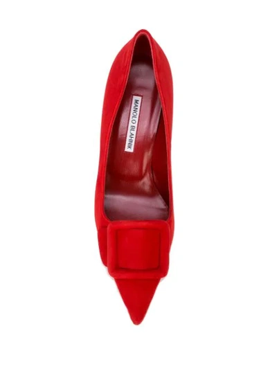 Manolo Blahnik Maysale Buckle Pointed Toe Pump In Red