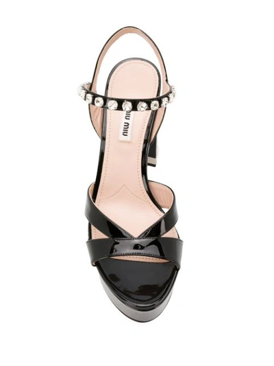 Shop Miu Miu Crystal Embellished Platform Sandals In F0002 Nero