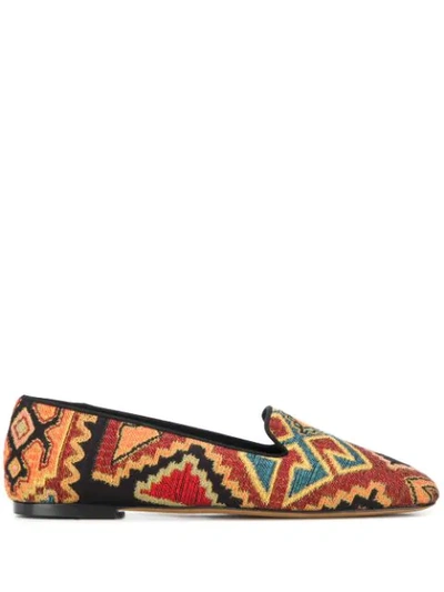 Shop Etro Embroidered Slippers In Brown