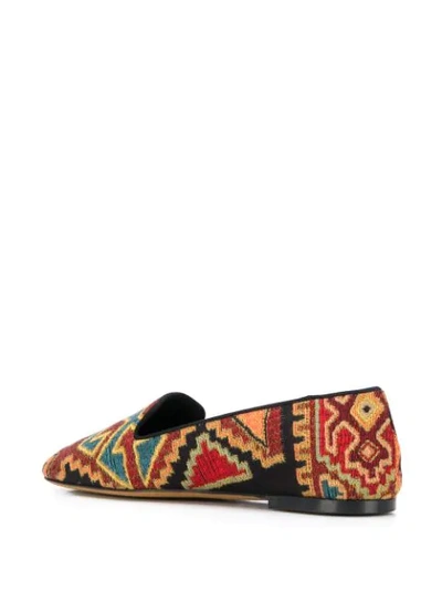 Shop Etro Embroidered Slippers In Brown