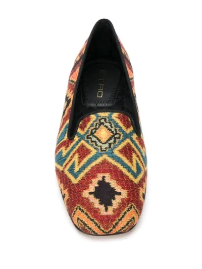 Shop Etro Embroidered Slippers In Brown
