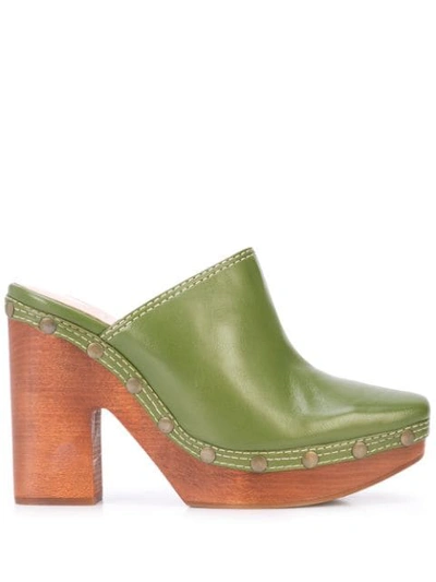 Shop Jacquemus Chunky Heel Mules In Green