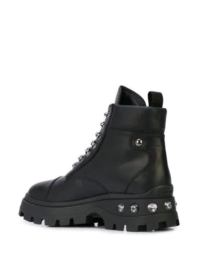 Shop Miu Miu Crystal Embellished Combat Boots In F0002 Nero/black