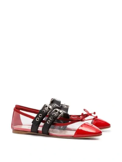 Shop Miu Miu Buckled Ballerinas - Red