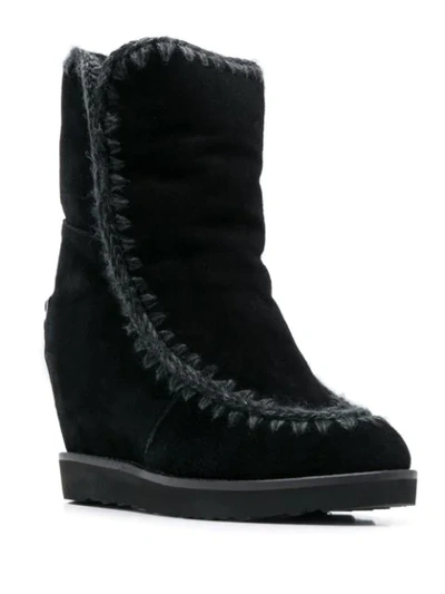 Shop Mou French Toe Wedge Short Boots In Black