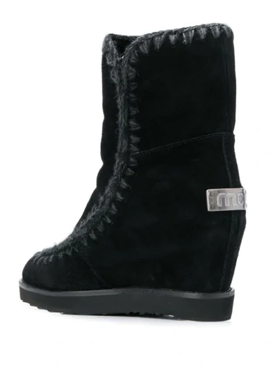 Shop Mou French Toe Wedge Short Boots In Black