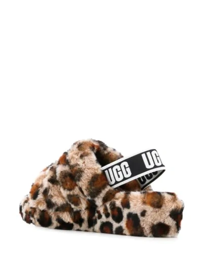 Shop Ugg Fluff Yeah Leopard-print Slides In Neutrals
