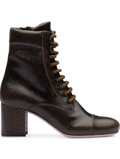 Shop Miu Miu Lace-up Textured Boots - Brown