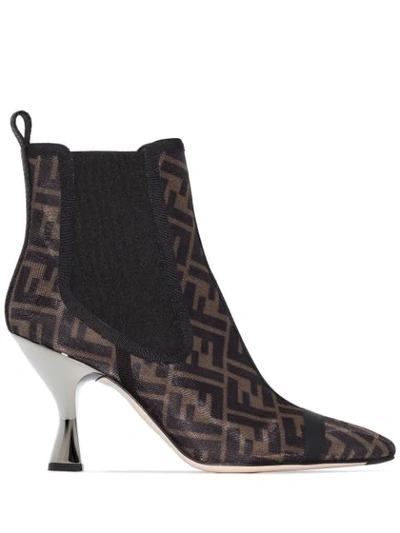 Shop Fendi Tronchetto Ankle Boots In F0vav-dark Brown Tobacco+b