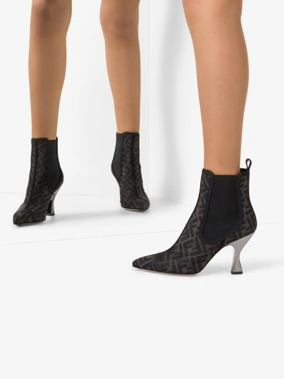 Shop Fendi Tronchetto Ankle Boots In F0vav-dark Brown Tobacco+b