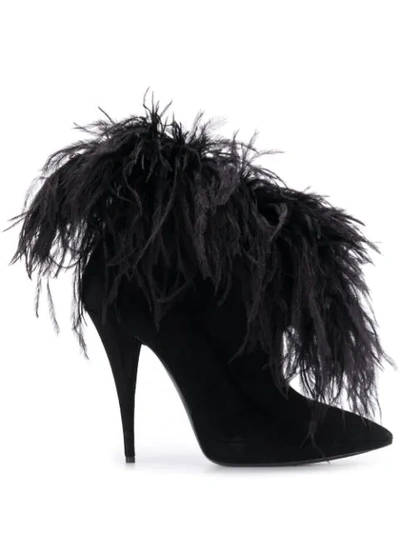 Saint Laurent Black Zizi 110 Feather Suede Ankle Boots In Black